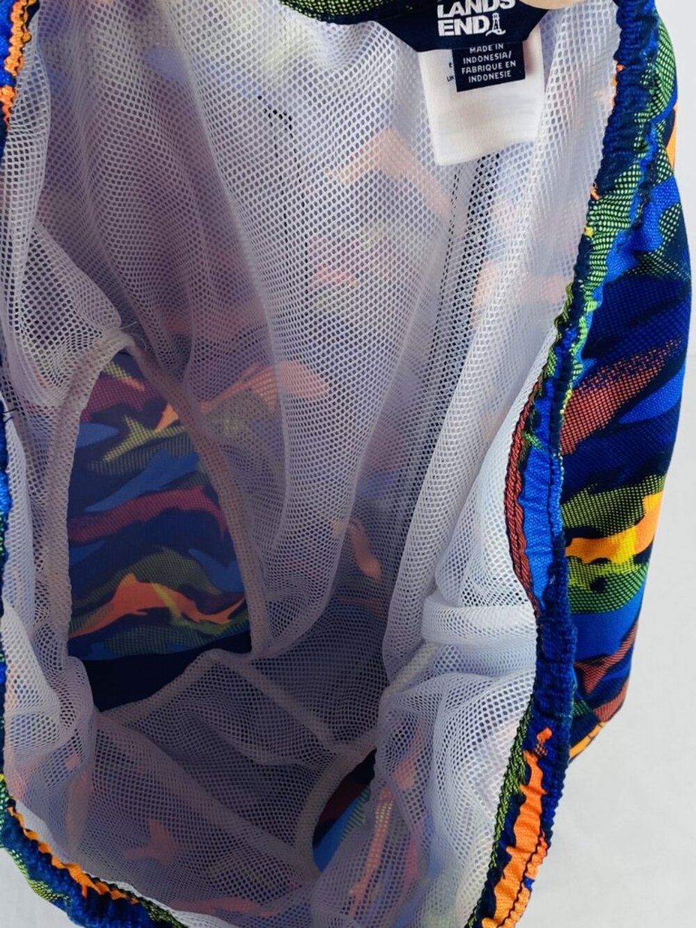Boys Lands End Colorful Shark Print Swim Shorts XL (14-16) Drawstring Waistband - Picture 3 of 10